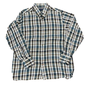 Daniel Cremieux Teal Red Tan Cream Plaid Long Sleeve Button Up Size M